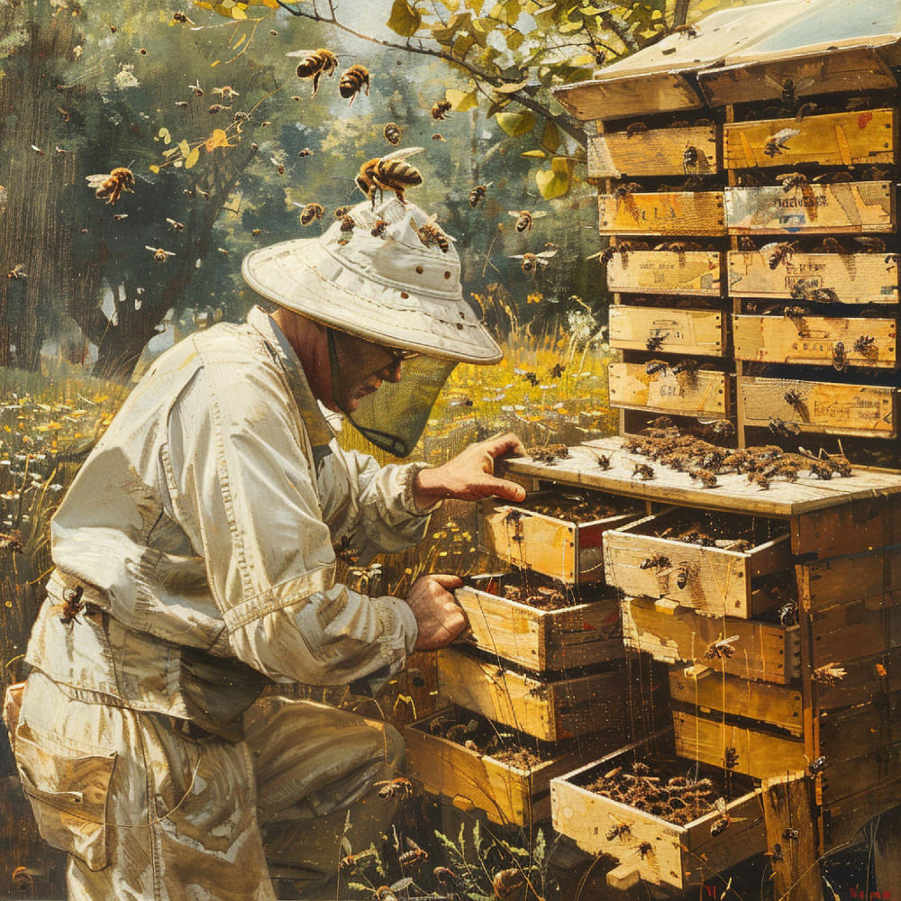 Close-up of honeycomb cells filled with golden honey