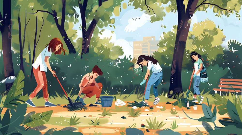 A permaculture teacher presenting course material to a group in a garden setting